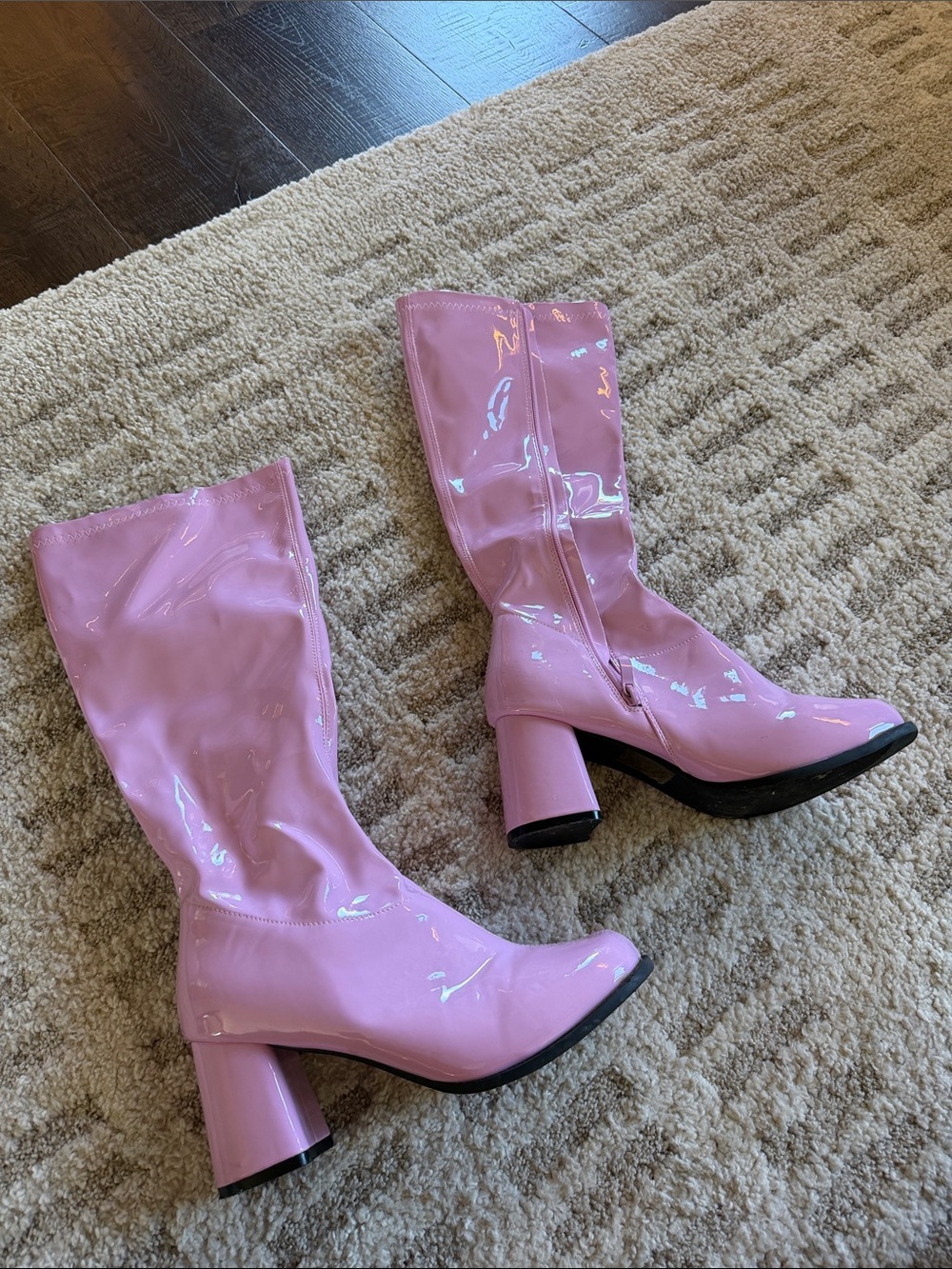 Pink Patent 70s go go -Calf Block Heel Boots - Women's